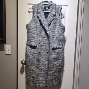 Karl Lagerfeld Blue Tweed Double-Breasted Vest